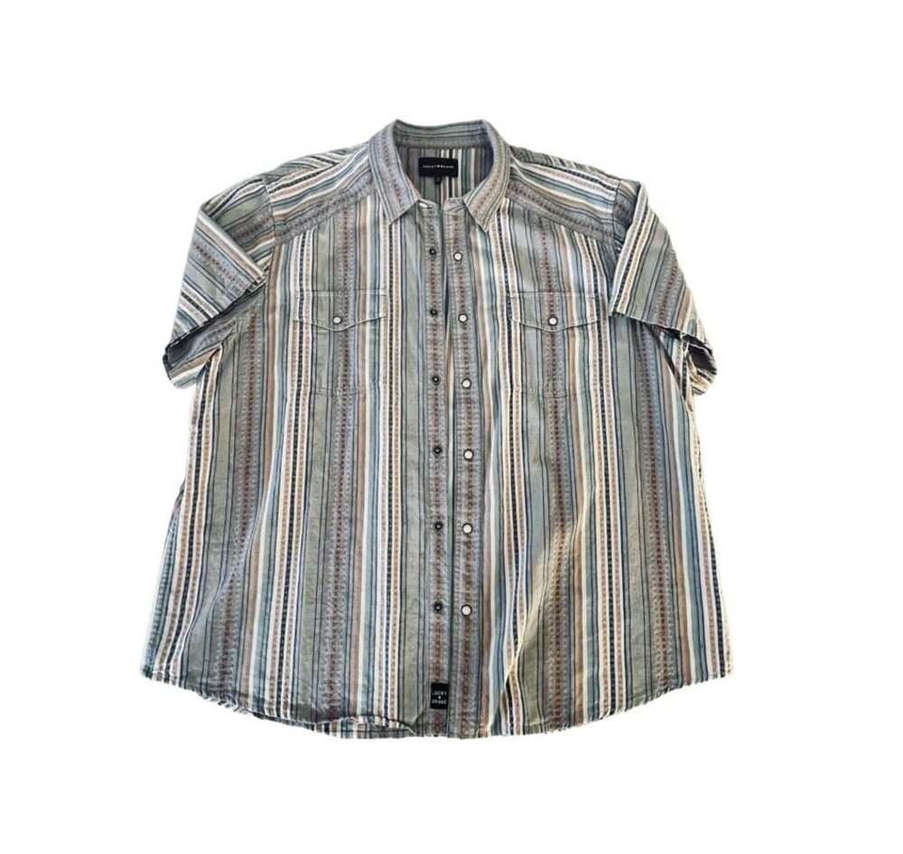 Lucky Brand Mens Multicolor Striped Short Sleeve Pearl Snap Button Down Shirt XL